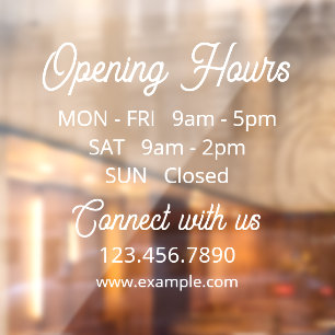 Customizable Business Hours Elegant Storefront Window Cling