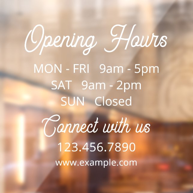 Customizable Business Hours Elegant Storefront Window Cling (Sheet 2)