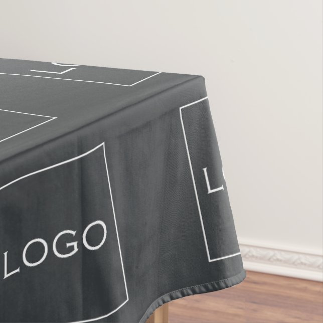 Customizable Business Logo Pattern, Charcoal Grey Tablecloth (In Situ)