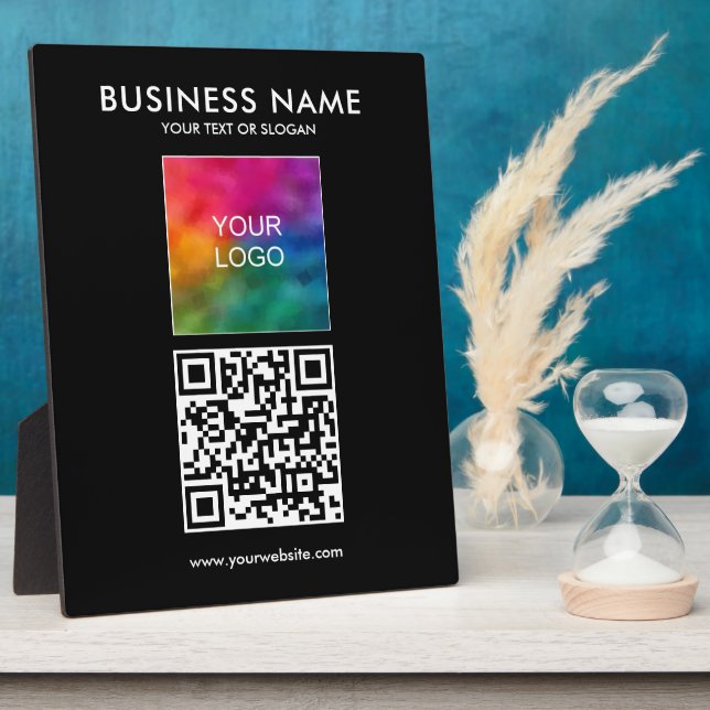 Customizable Business Logo Slogan QR Code Template Plaque (Side)