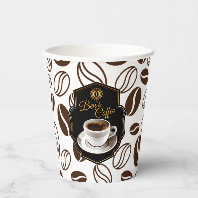 Customizable Business Name For Coffee Shops Paper Cups (Front)