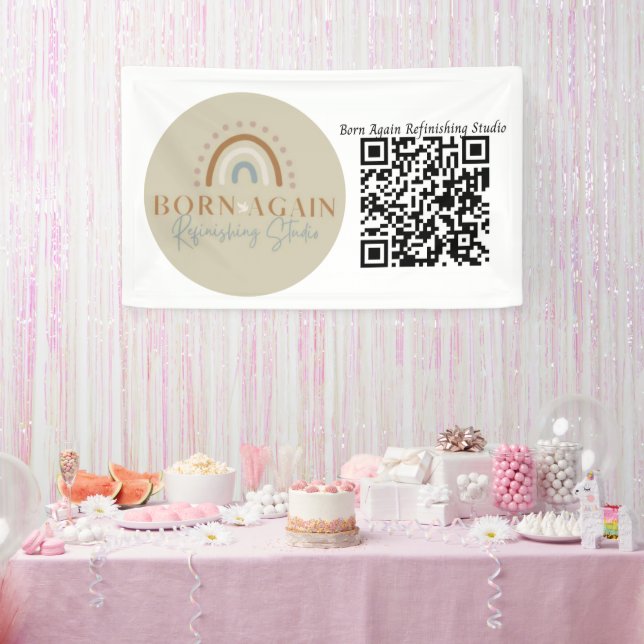 Customizable Business Name & QR Code Banner (Party)