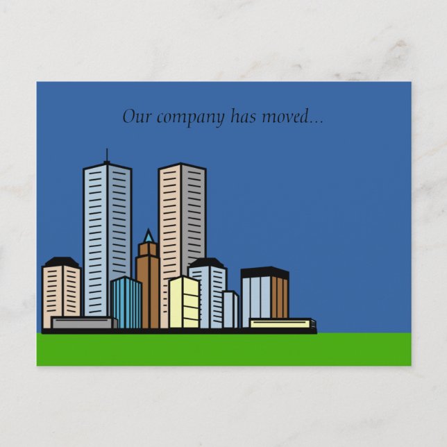 Customizable Business Skyline Just Moved Announcement Postcard (Front)