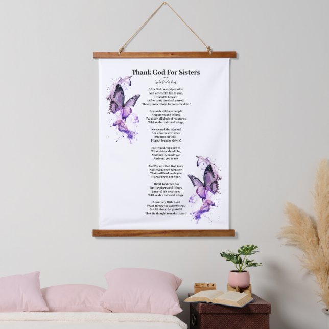 Customizable Butterfly Thank God For Sisters Poem Hanging Tapestry (Bedroom)