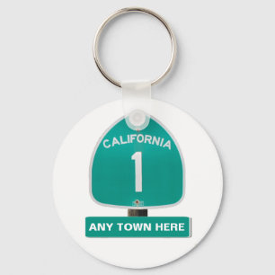 Customizable CA Highway 1 "Any Town Here" Keychain