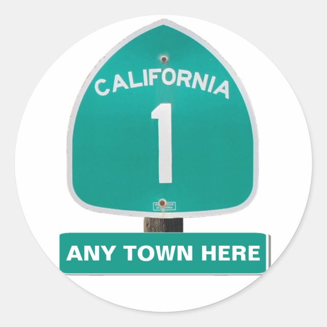 Customizable CA Highway 1 "Any Town Here" Stickers (Front)