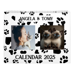 Customizable Calendar with Black Paw Print Pattern