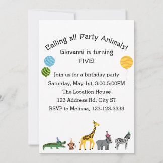 Customizable Calling all Party Animals Birthday Invitation