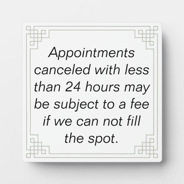 Customizable Cancelation notice/policy Plaque (Front)