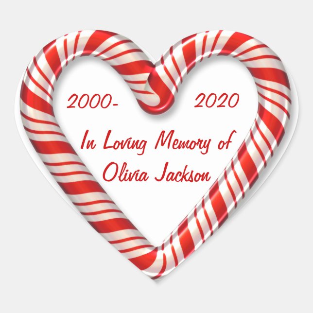 Customizable candy cane heart sympathy stickers (Front)