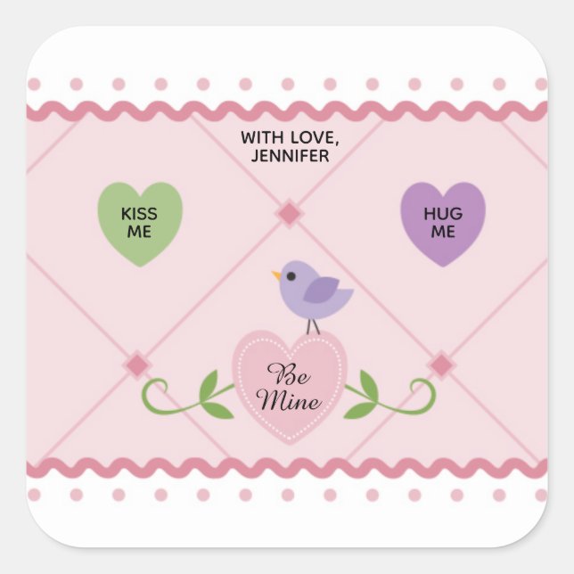 Customizable Candy Hearts Valentine Square Sticker (Front)