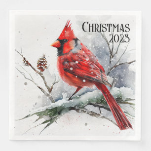 Customizable Cardinal in Snowy Winter Scene Napkin