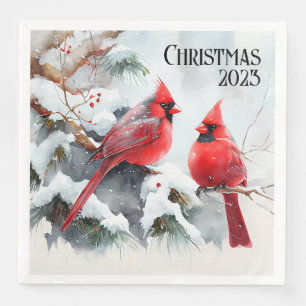 Customizable Cardinals in Snowy Winter Scene Napkin