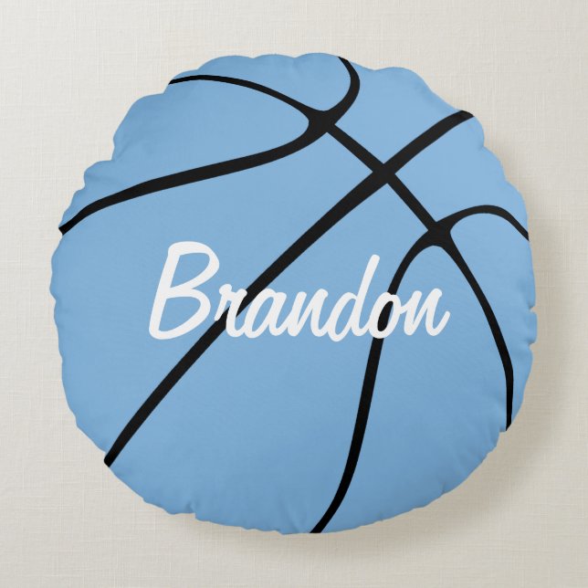 Customizable Carolina Blue Basketball Round Throw Pillow (Front)
