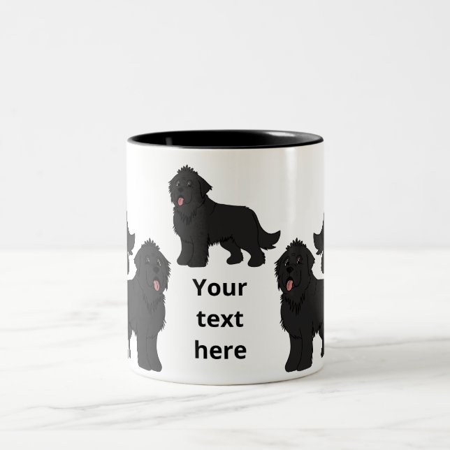 Customizable cartoon black newfoundland Two-Tone coffee mug (Center)