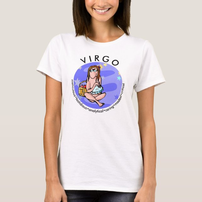 Customizable Cartoon Virgo traits Zodiac T-Shirt (Front)