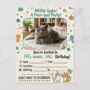 Customizable Cat Birthday Invitation with Photo Postcard