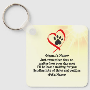 Customizable cat dog pet cheerful message keychain