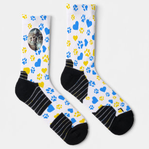 Customizable Cat Paw Print Socks with Heart Design