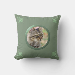 Customizable Cat / Pet Memory Photo (Green) Throw Pillow