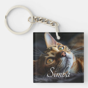 Customizable Cat Photo Keychain with Name