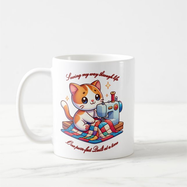 Customizable Cat Quilting on a Sewing Machine  Coffee Mug (Left)