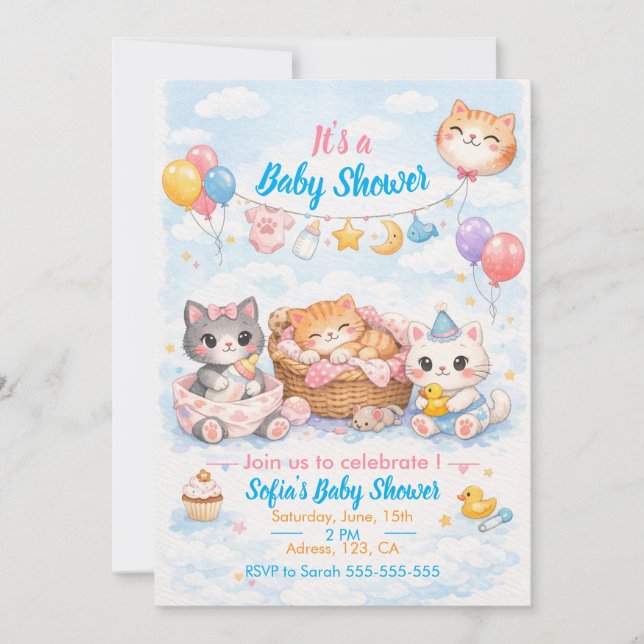 Customizable Cat-themed Baby Shower Invitation (Devant)
