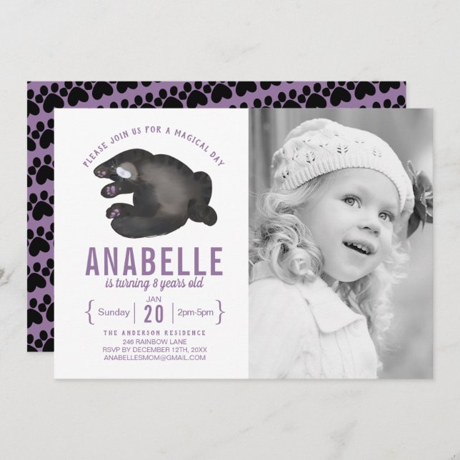 Customizable Cat Themed Photo Birthday Invitation (Front/Back)
