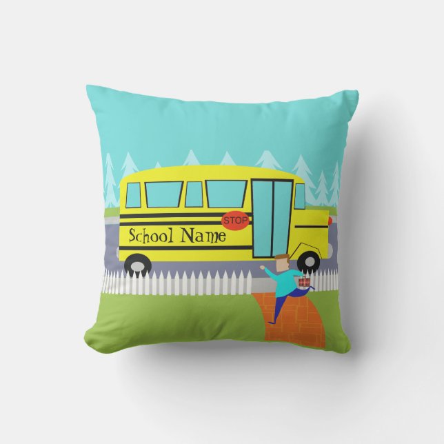 Customizable Catching School Bus Outdoor Pillow (Front)