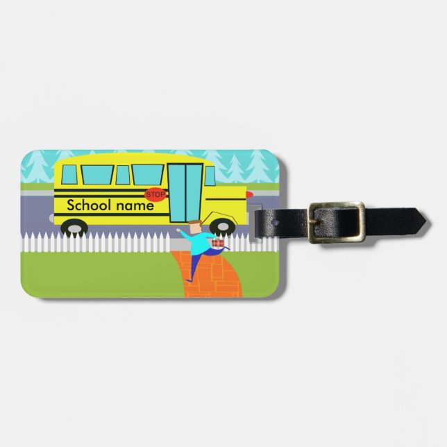 Customizable Catching the School Bus Luggage Tag (Front Horizontal)