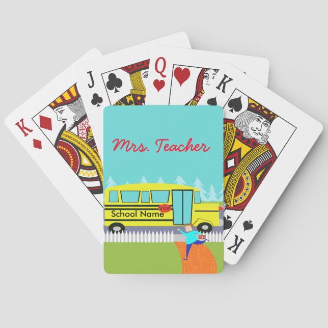 Customizable Catching the School Bus Playing Cards (Back)