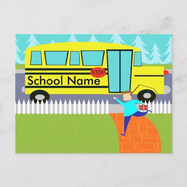 Customizable Catching the School Bus Postcard (Front)