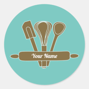 Customizable caterer cook baker teal classic round sticker