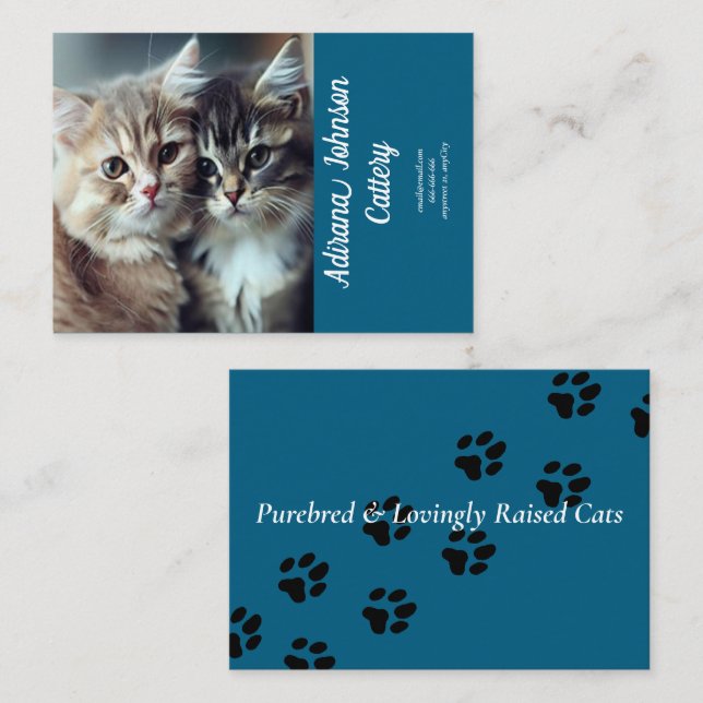 Customizable Cattery Business Card Blue Design  (Front/Back)