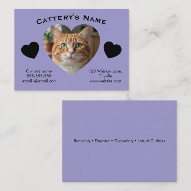 Customizable Cattery Business Card - Heart Photo (Front/Back)