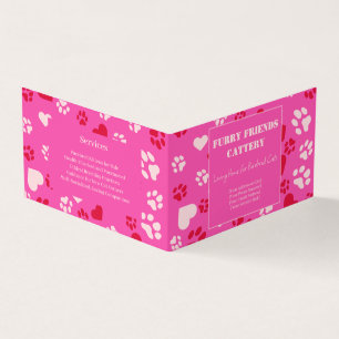 Customizable Cattery Business Card Pink Paw Print 