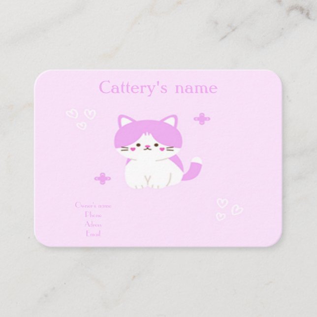 Customizable Cattery Business Card Soft Pink (Front)