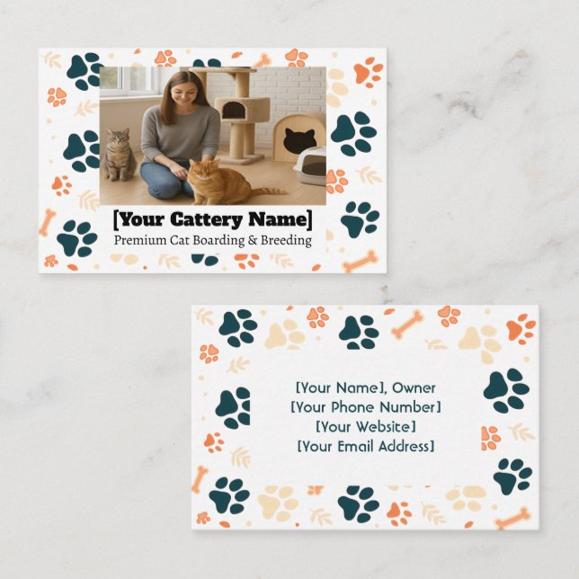 Customizable Cattery Business Card with Photo (Front/Back)