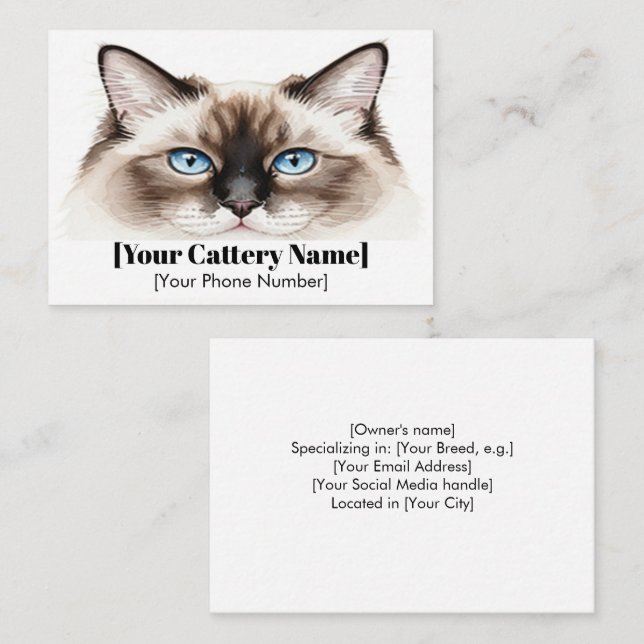 Customizable Cattery Business Card with Watercolor (Front/Back)