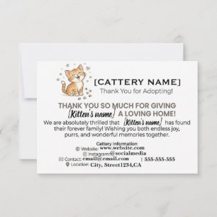 Customizable Cattery Kitten Adoption Thank You Card