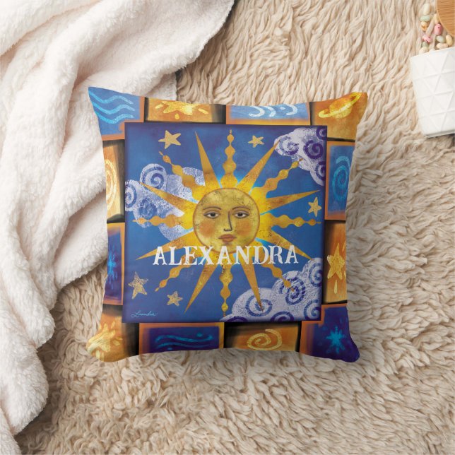 Customizable Celestial Sun Celestial Throw Pillow (Blanket)