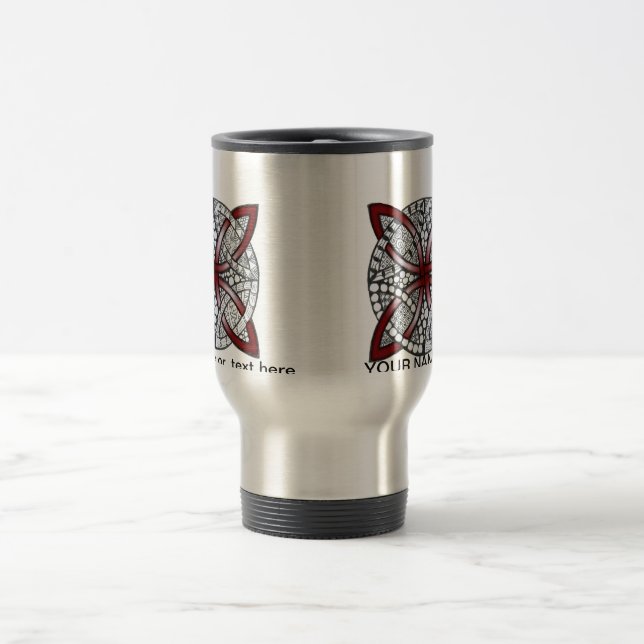 Customizable Celtic Knot Doodle Maroon Red Travel Mug (Center)