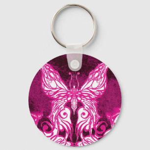 Customizable Celtic/Tribal Pink Butterfly Keychain