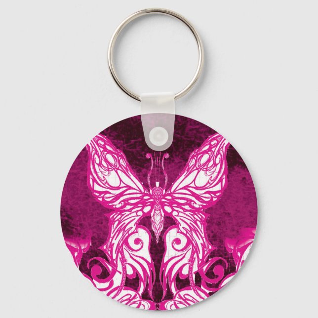 Customizable Celtic/Tribal Pink Butterfly Keychain (Front)