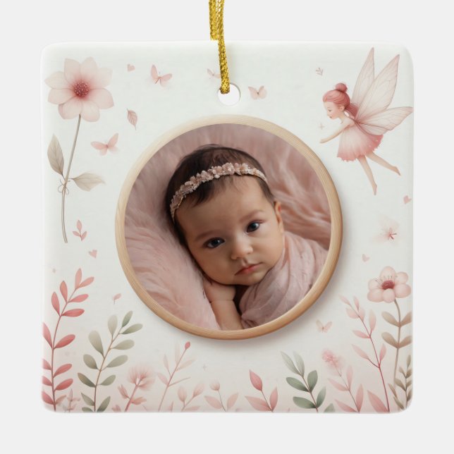 Customizable Ceramic Ornament with Fairy Frame (Front)