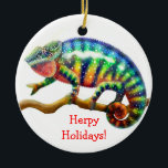 Customizable Chameleon Holiday Ornament<br><div class="desc">Original fine art design of a colourful Panther Chameleon by illustrator Carolyn McFann of Two Purring Cats Studio on a quality holiday ornament for herp (reptile) lovers. 
 
 See a few of our products below (click to go to that product) and visit our very artistic stores at:</div>