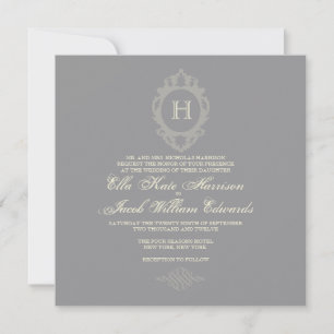 Customizable Charcoal & Cream Monogram Invitation