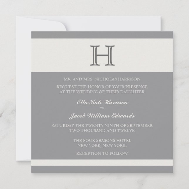 Customizable Charcoal Stripe Wedding Invitation (Front)