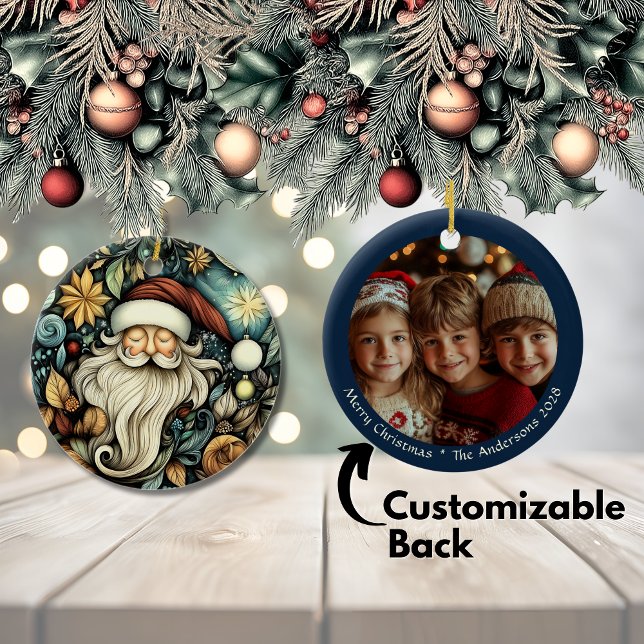 Customizable Charming Vintage Santa Christmas Ceramic Ornament (Customizable Charming Vintage Santa Christmas Ceramic Ornament)