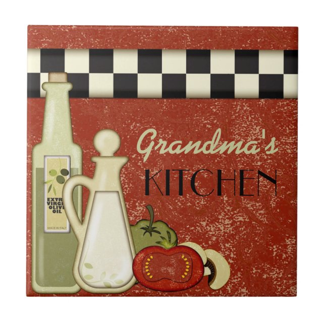 Customizable chequered kitchen wall plaque tile (Front)